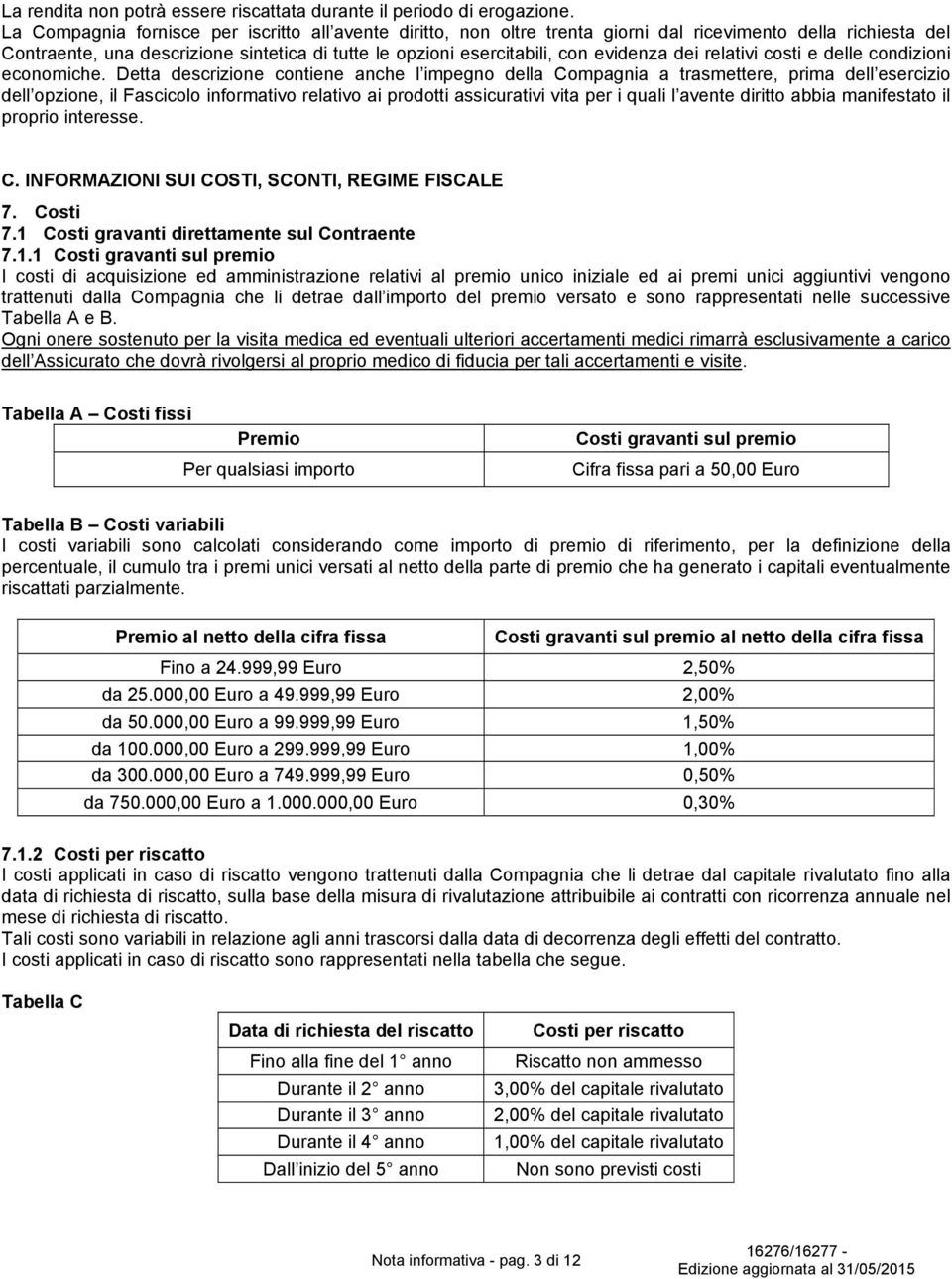 dei relativi costi e delle condizioni economiche.