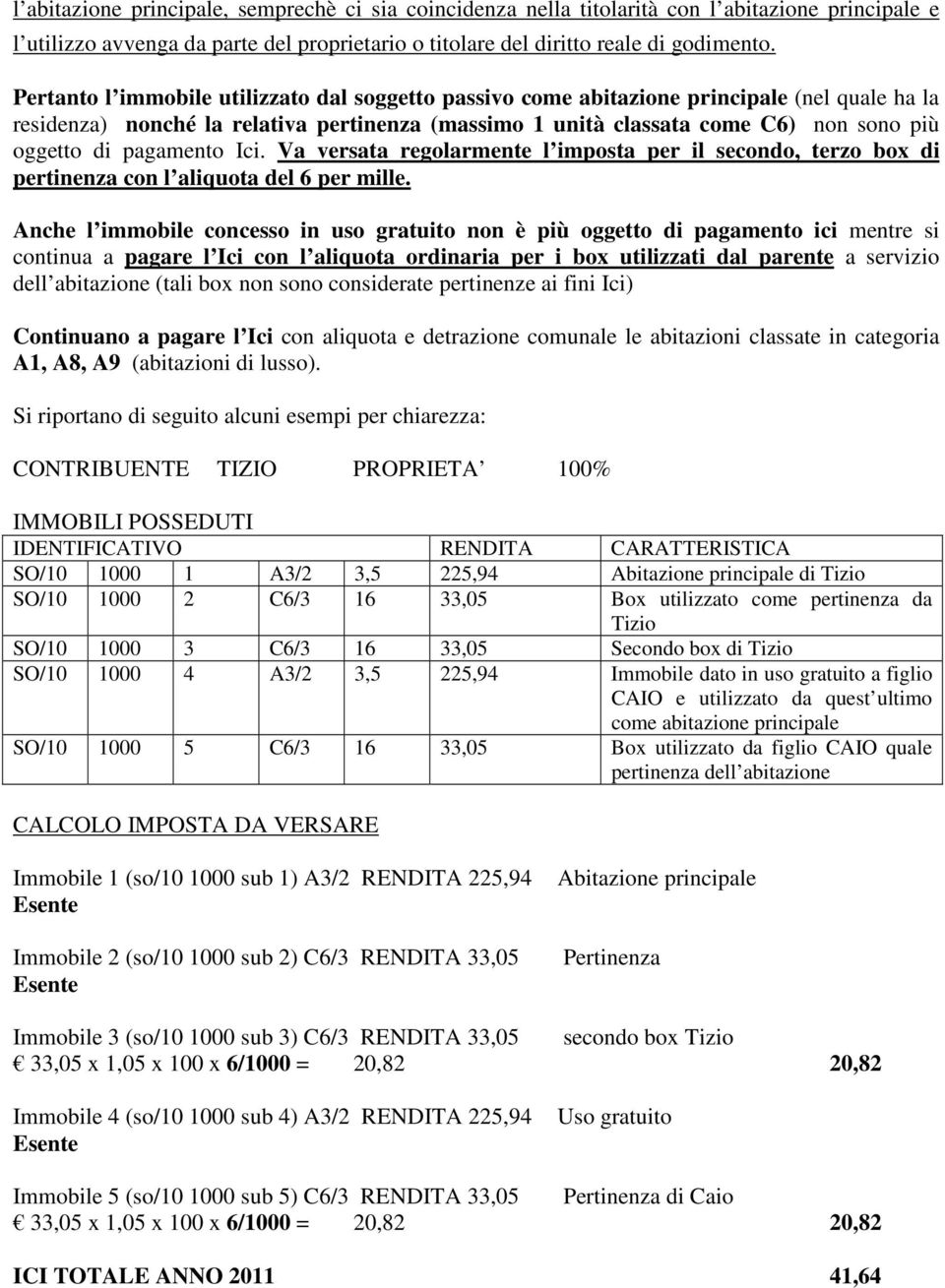 pagamento Ici. Va versata regolarmente l imposta per il secondo, terzo box di pertinenza con l aliquota del 6 per mille.