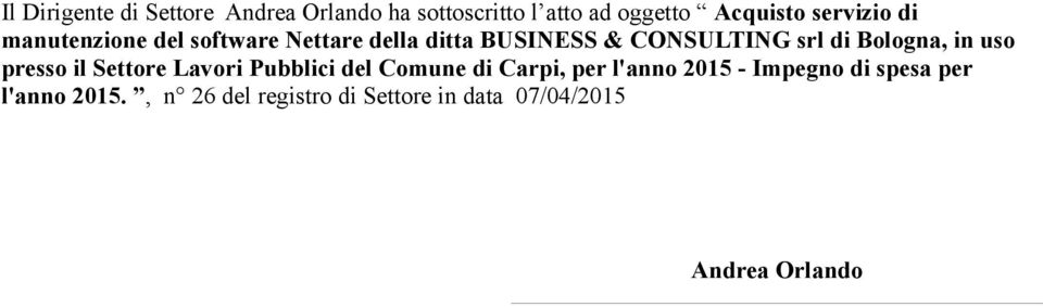 Bologna, in uso presso il Settore Lavori Pubblici del Comune di Carpi, per l'anno 2015 -