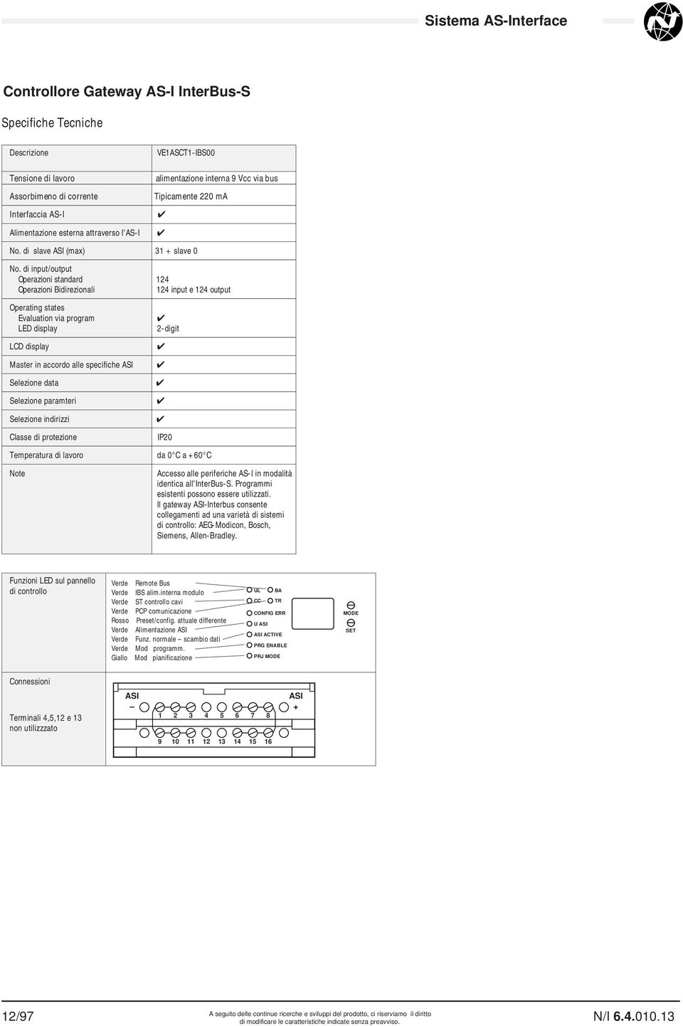 di input/output Operazioni standard Operazioni Bidirezionali input e output Operating states Evaluation via program display LCD display Master in accordo alle specifiche Selezione data Selezione