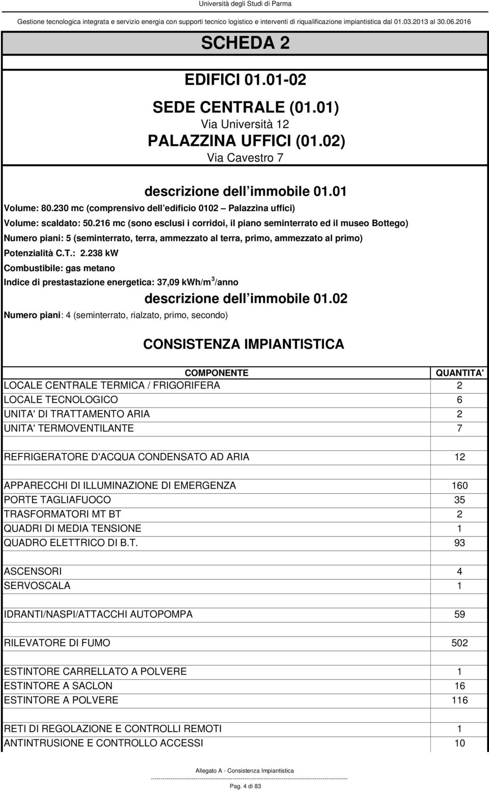 238 kw Combustibile: gas metano Indice di prestastazione energetica: 37,09 kwh/m 3 /anno Numero piani: 4 (seminterrato, rialzato, primo, secondo) 01.01 01.