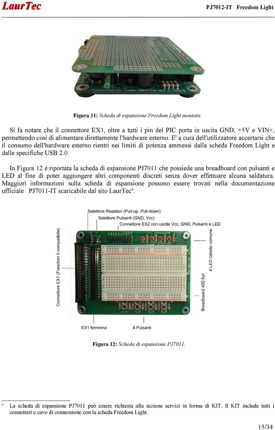 E' a cura dell'utilizzatore accertarsi che il consumo dell'hardware esterno rientri nei limiti di potenza ammessi dalla scheda Freedom Light e dalle specifiche USB 2.0.