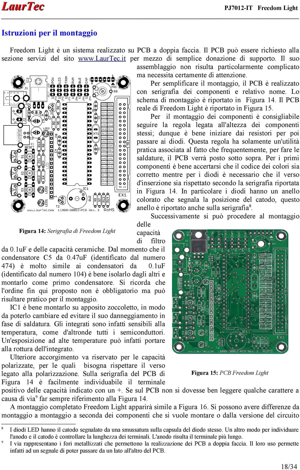 Lo schema di montaggio è riportato in Figura 14. Il PCB reale di Freedom Light è riportato in Figura 15.