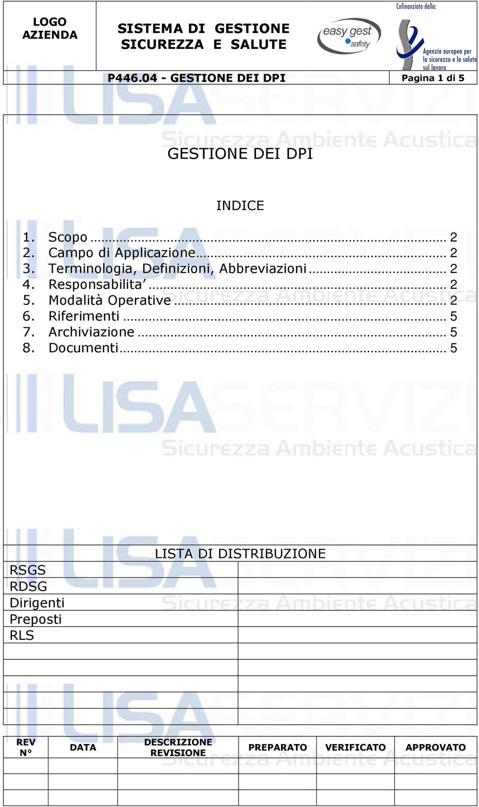 .. 2 5. Modalità Operative... 2 6. Riferimenti... 5 7. Archiviazione... 5 8. Documenti.