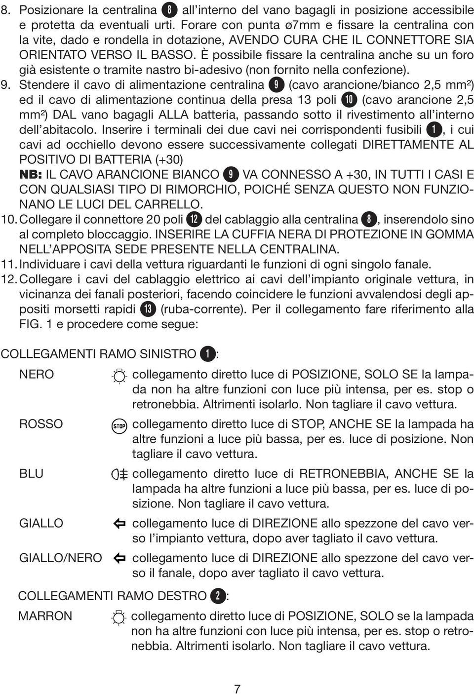 È possibile fissare la centralina anche su un foro già esistente o tramite nastro bi-adesivo (non fornito nella confezione). 9.