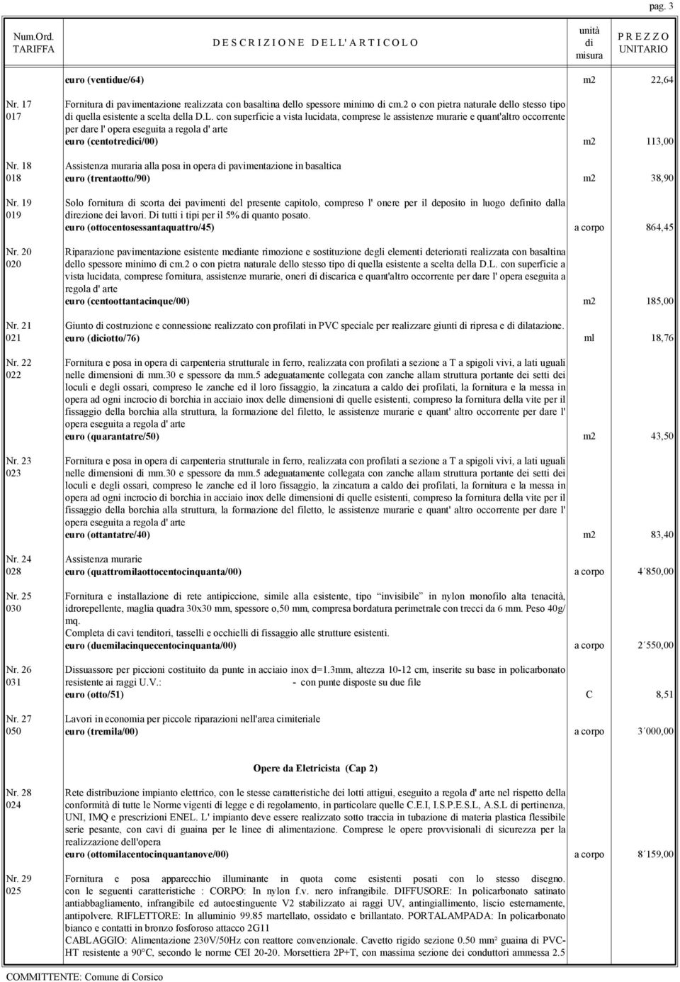 18 Assistenza muraria alla posa in opera pavimentazione in basaltica 018 euro (trentaotto/90) m2 38,90 Nr.