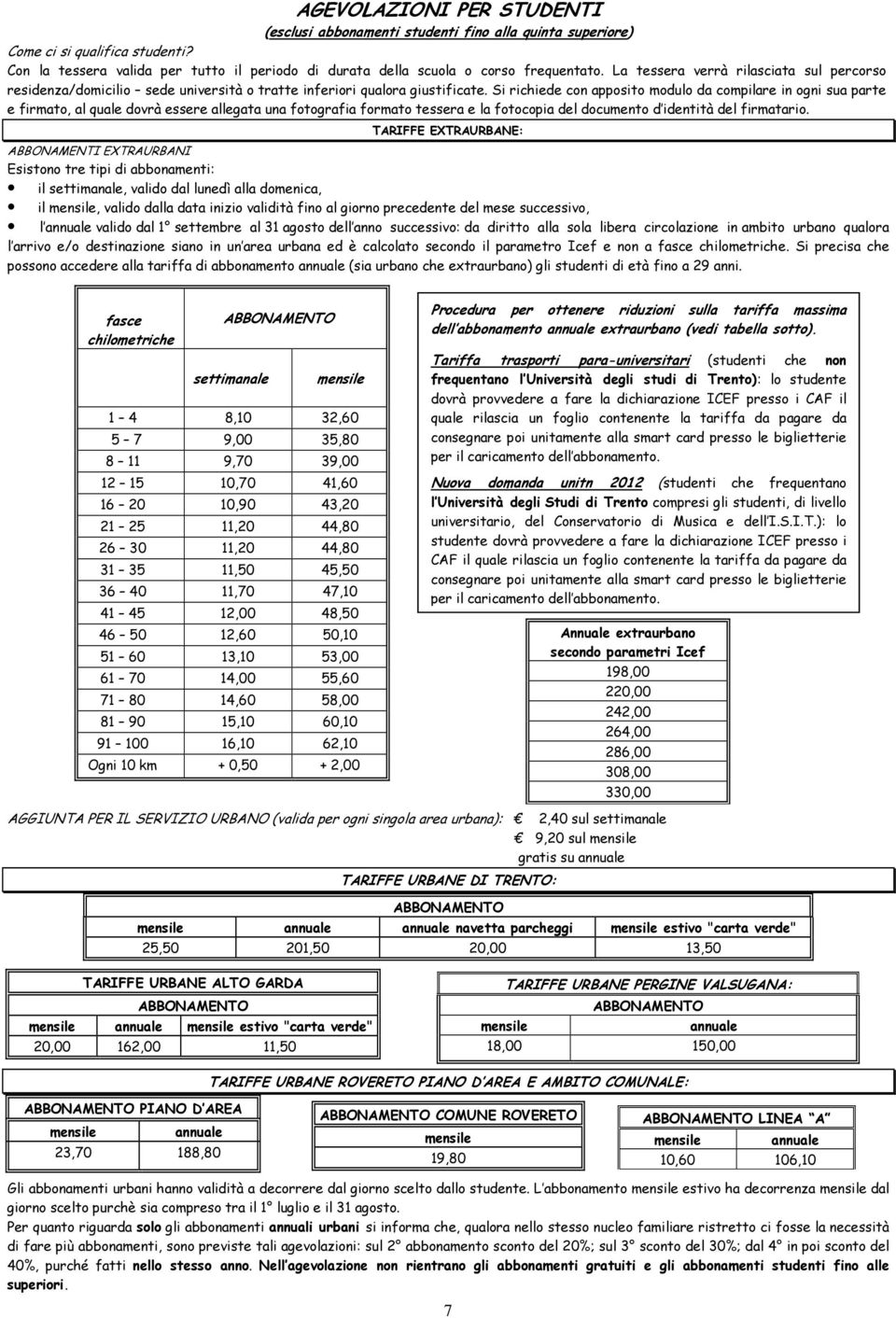 La tessera verrà rilasciata sul percorso residenza/domicilio sede università o tratte inferiori qualora giustificate.