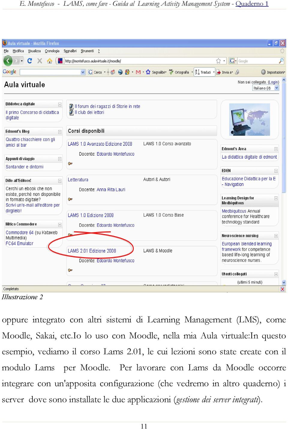 01, le cui lezioni sono state create con il modulo Lams per Moodle.