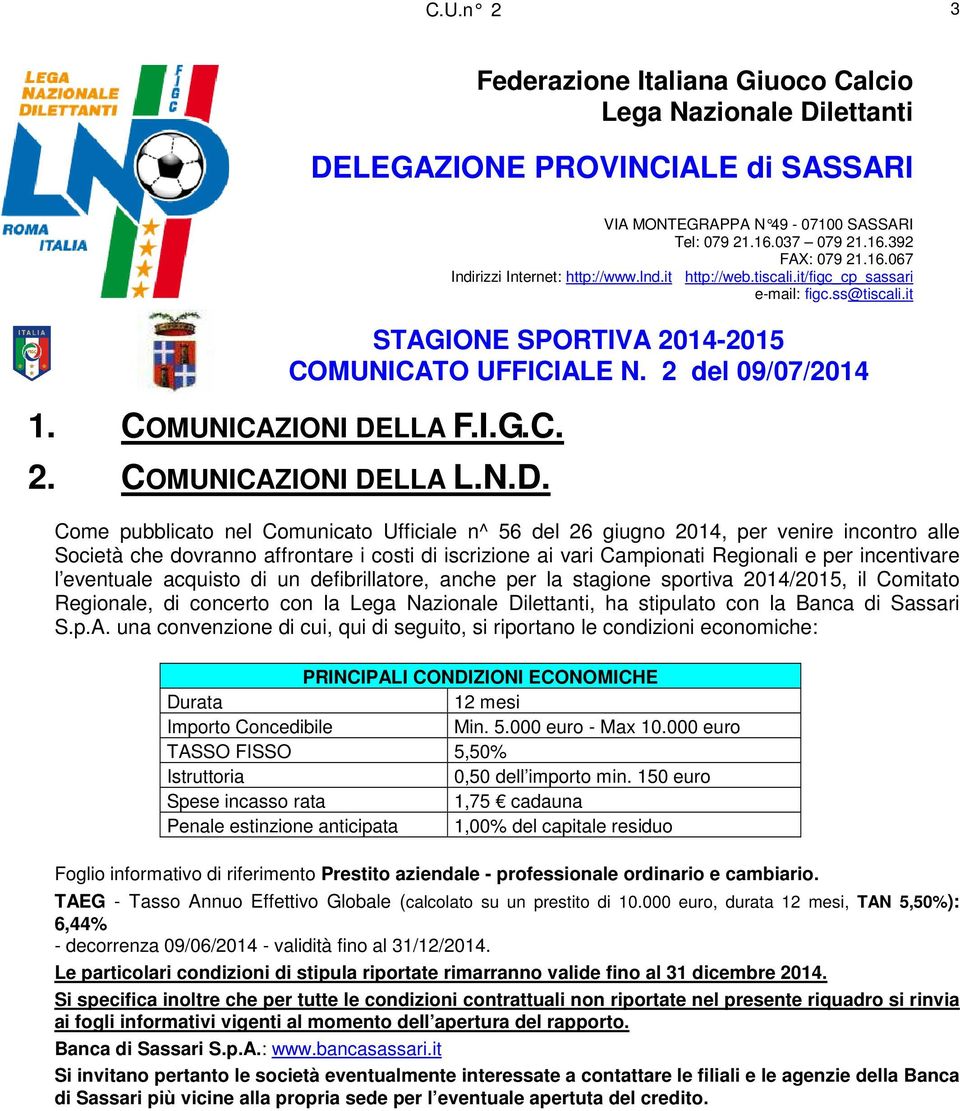 LLA F.I.G.C. 2. COMUNICAZIONI DE