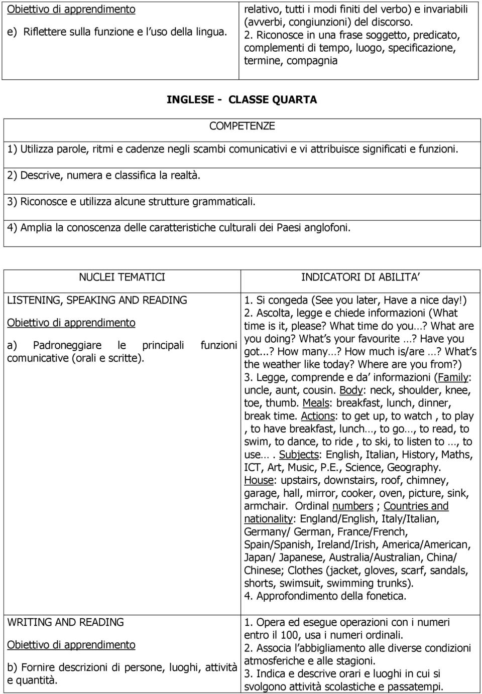 attribuisce significati e funzioni. 2) Descrive, numera e classifica la realtà. 3) Riconosce e utilizza alcune strutture grammaticali.