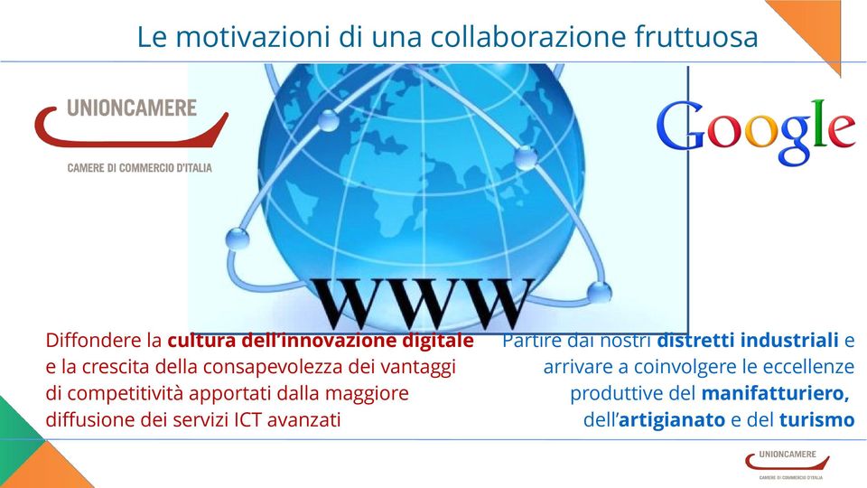 maggiore diffusione dei servizi ICT avanzati Partire dai nostri distretti industriali e