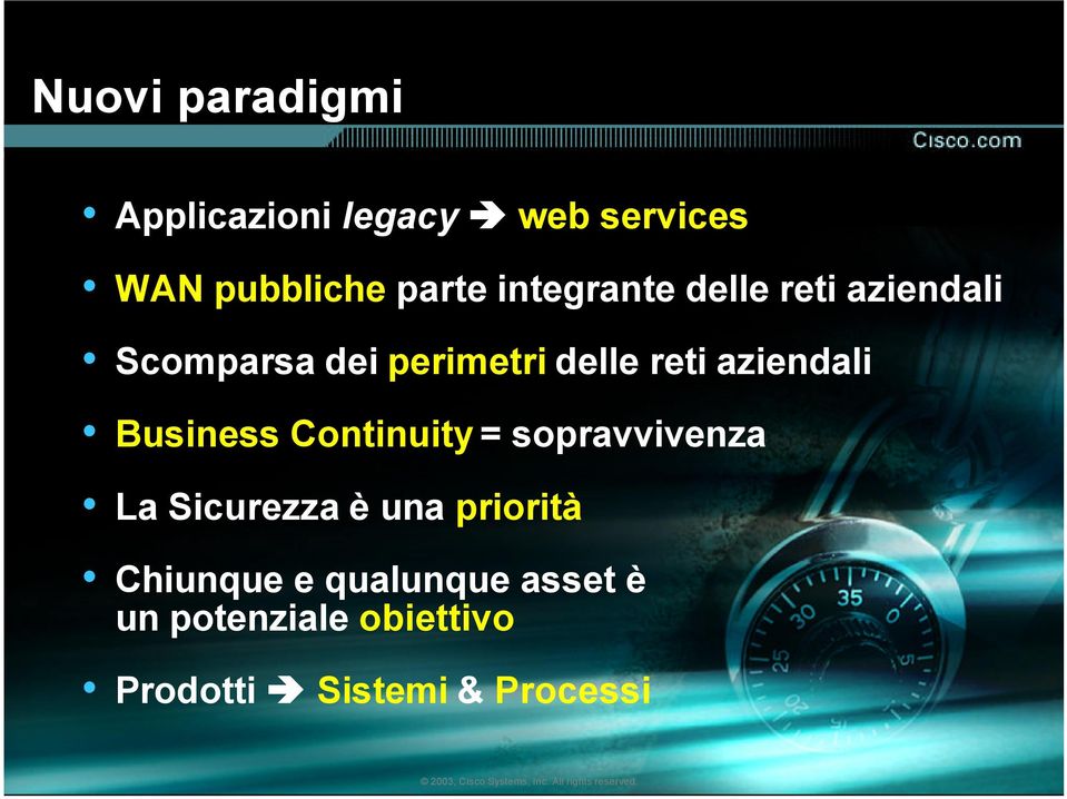 Continuity = sopravvivenza La Sicurezza è una priorità Chiunque e qualunque asset è