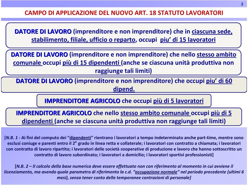 LAVORO(imprenditore e non imprenditore) che nello stesso ambito comunale occupi piùdi 15 dipendenti (anche se ciascuna unitàproduttiva non raggiunge tali limiti) DATORE DI LAVORO(imprenditore e non