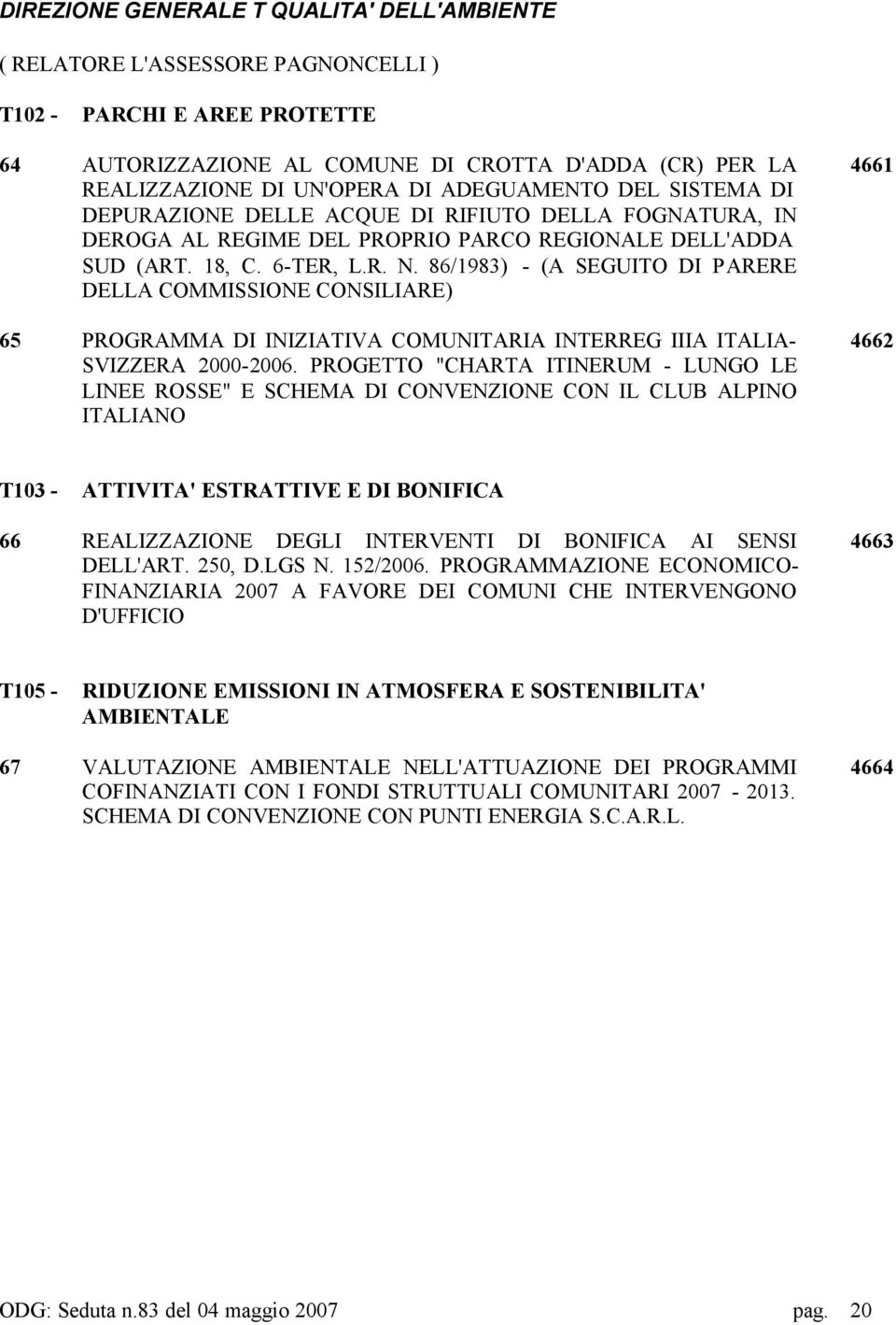 86/1983) - (A SEGUITO DI PARERE DELLA COMMISSIONE CONSILIARE) 65 PROGRAMMA DI INIZIATIVA COMUNITARIA INTERREG IIIA ITALIA- SVIZZERA 2000-2006.