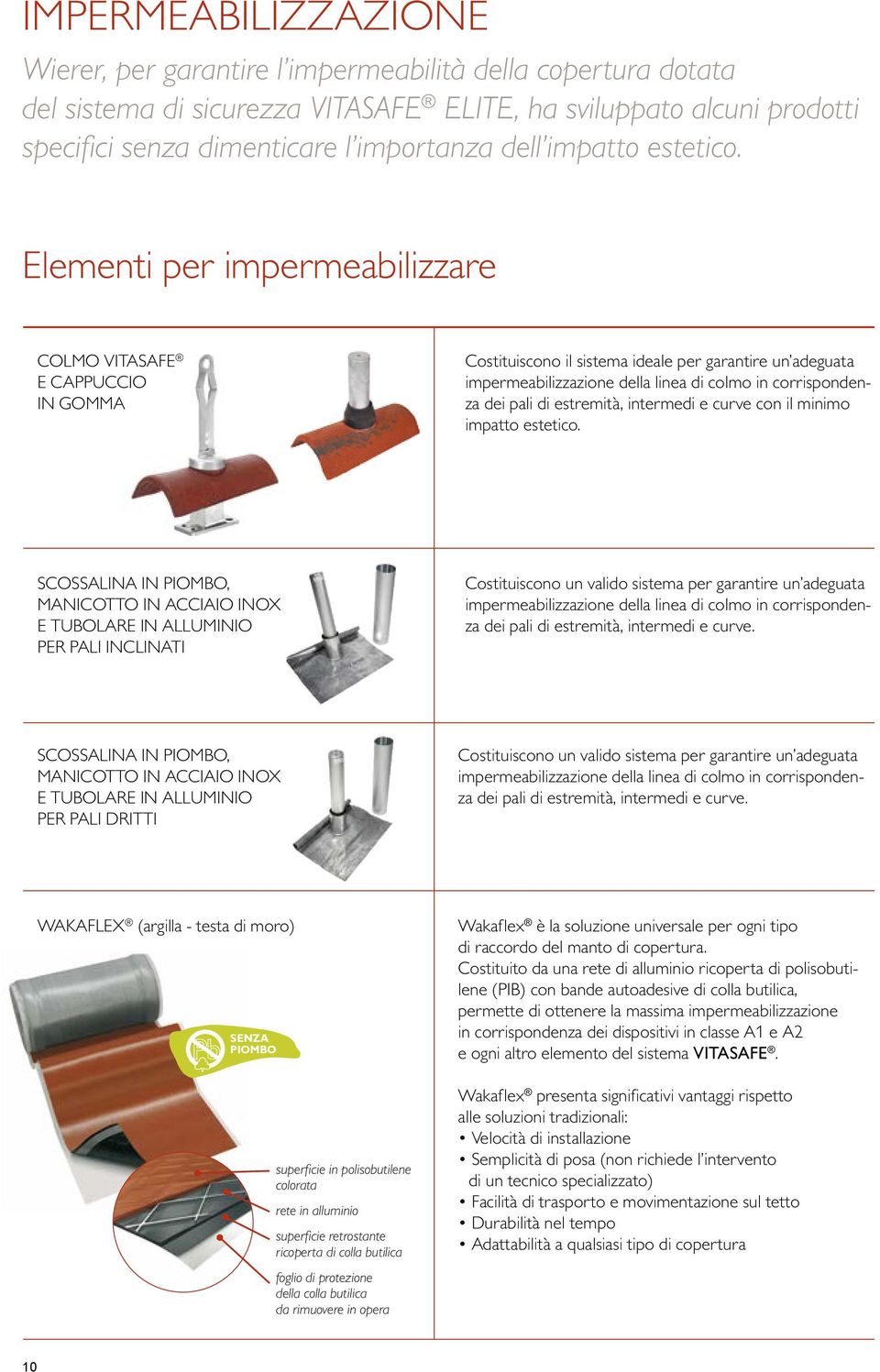 Elementi per impermeabilizzare COLMO VITASAFE E CAPPUCCIO IN GOMMA Costituiscono il sistema ideale per garantire un adeguata impermeabilizzazione della linea di colmo in corrispondenza dei pali di