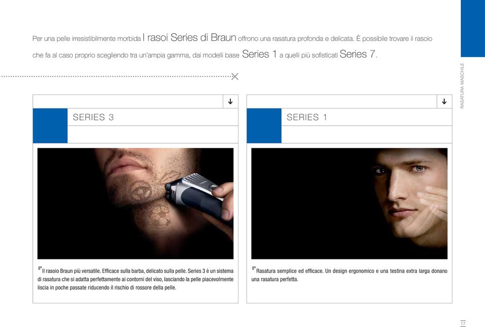 RASATURA MASCHILE SERIES 3 SERIES 1 apple Il rasoio Braun più versatile. Efficace sulla barba, delicato sulla pelle.