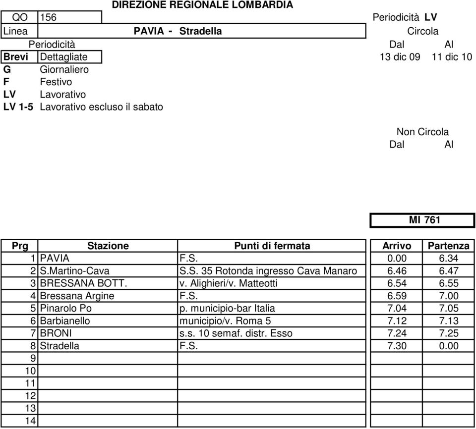 55 4 Bressana Argine 6.59 7.00 5 Pinarolo Po p. municipio-bar Italia 7.04 7.