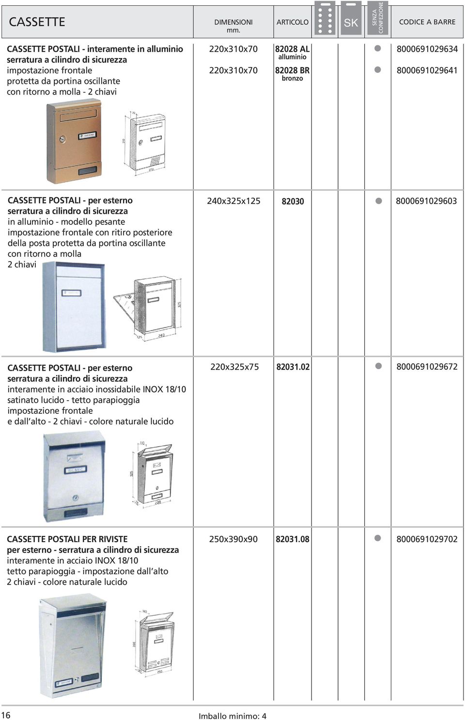 posteriore della posta protetta da portina oscillante con ritorno a molla 2 chiavi 240x325x125 82030 80006929603 CASSETTE POSTALI - per esterno serratura a cilindro di sicurezza interamente in