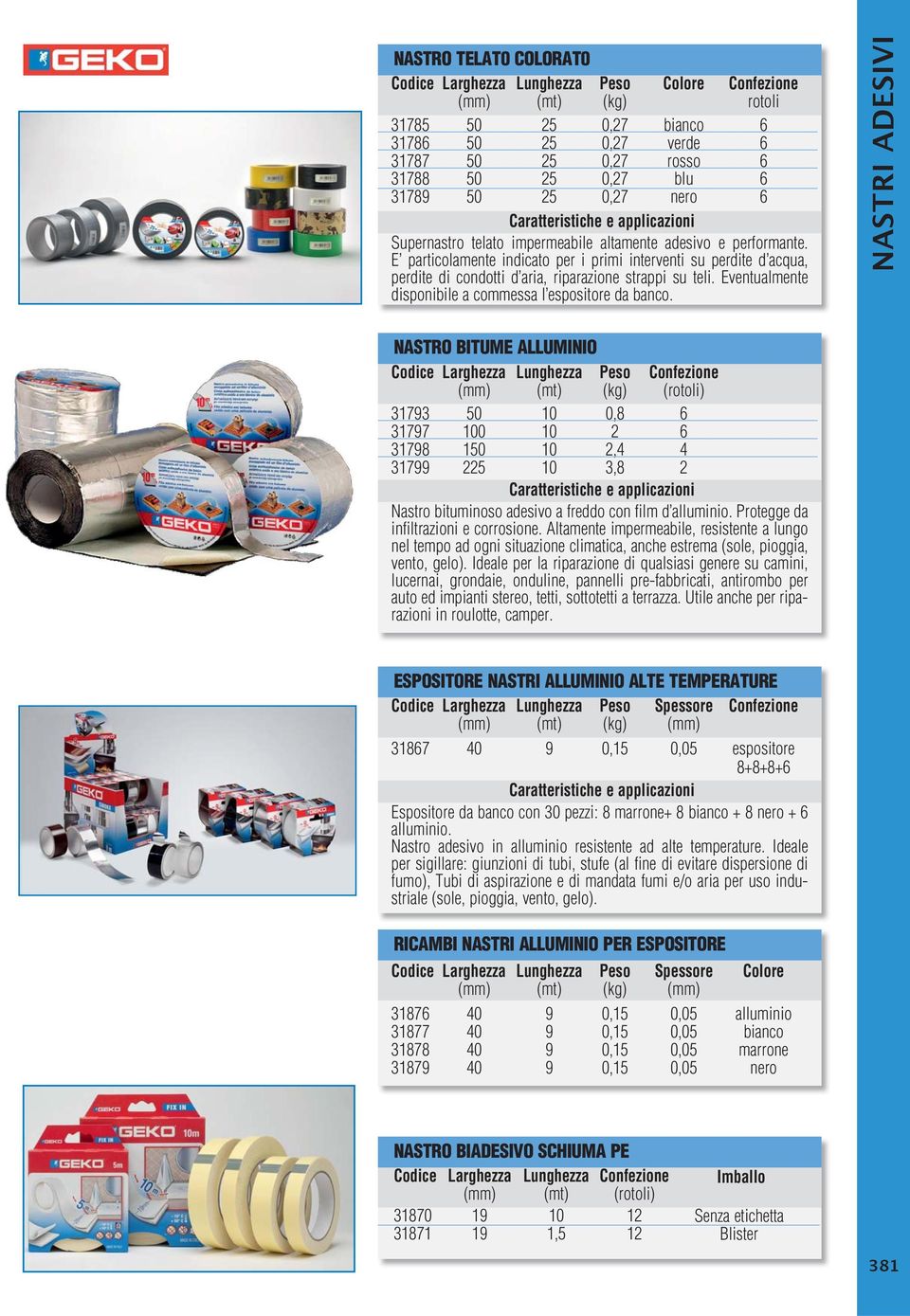 E particolamente indicato per i primi interventi su perdite d acqua, perdite di condotti d aria, riparazione strappi su teli. Eventualmente disponibile a commessa l espositore da banco.