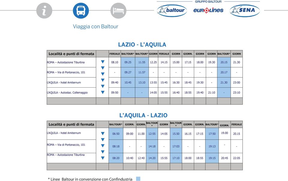 25 11.55 12.25 14.15 15.00 17.15 18.00 19.30 20.15 21.30 ROMA Via di Portonaccio, 101 09.27 11.57 20.17 ROMA Via di Portonaccio, 101 09.27 11.57 20.17 L'AQUILA hotel Amiternum 09:40 10.45 13.