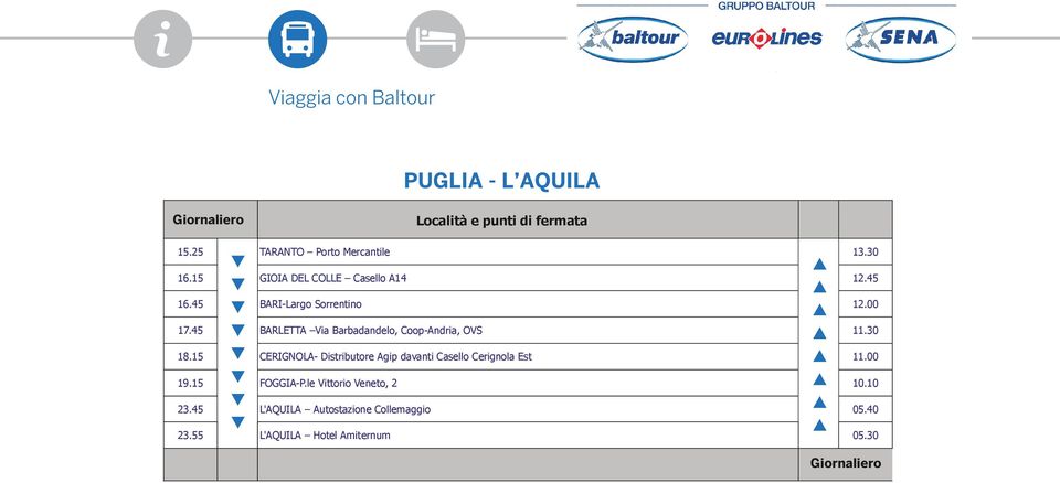 45 L'AQUILA Autostazione Collemaggio 05.40 23.55 L'AQUILA Hotel Amiternum 05.30 EEEEEEEE 15.00 15.25 VE GIORN 21.00 PISA Via Pietrasantina Parcheggio (fermata Sena) 21.