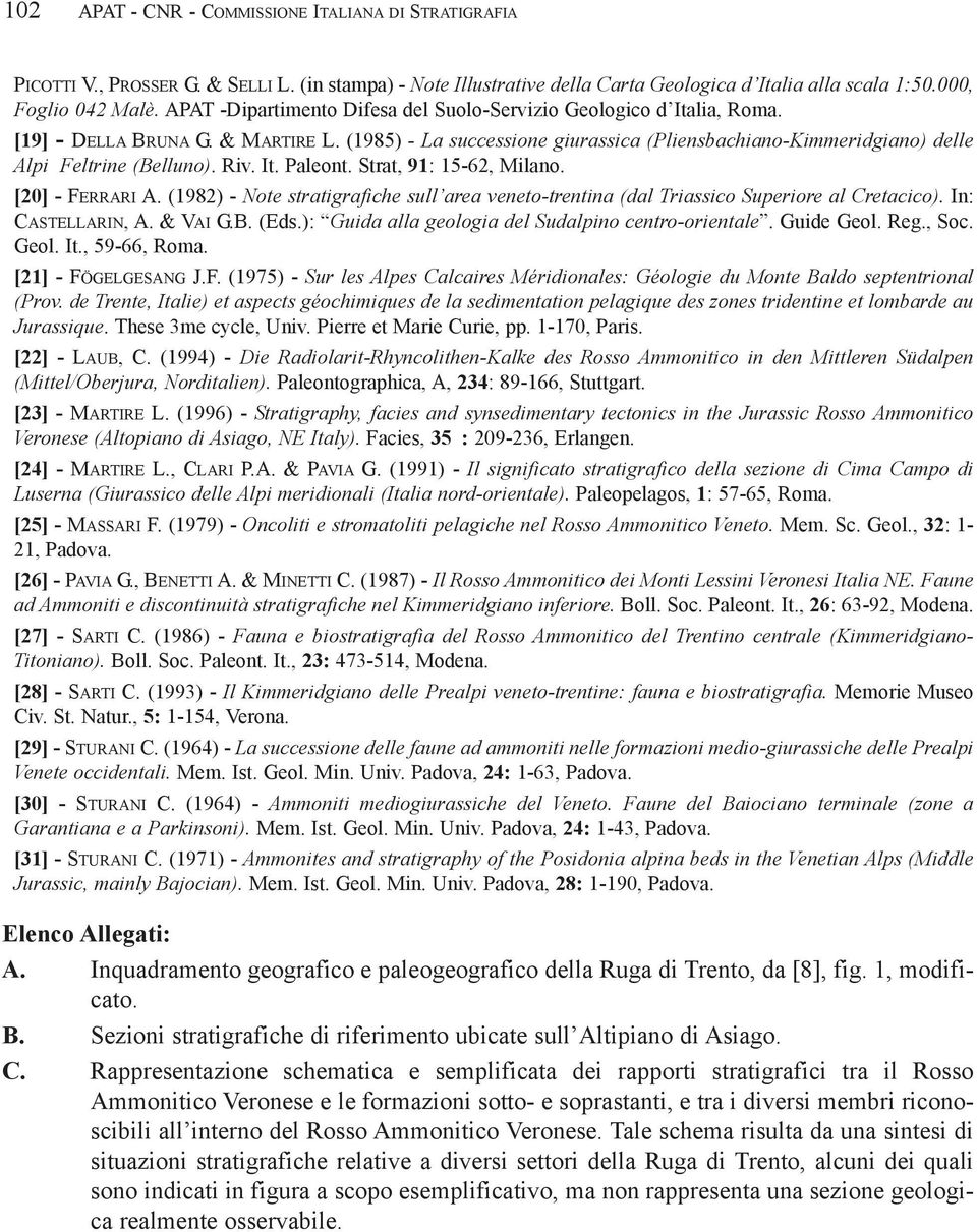 (1985) - La successione giurassica (Pliensbachiano-Kimmeridgiano) delle Alpi Feltrine (Belluno). Riv. It. Paleont. Strat, 91: 15-62, Milano. [20] - FERRARI A.