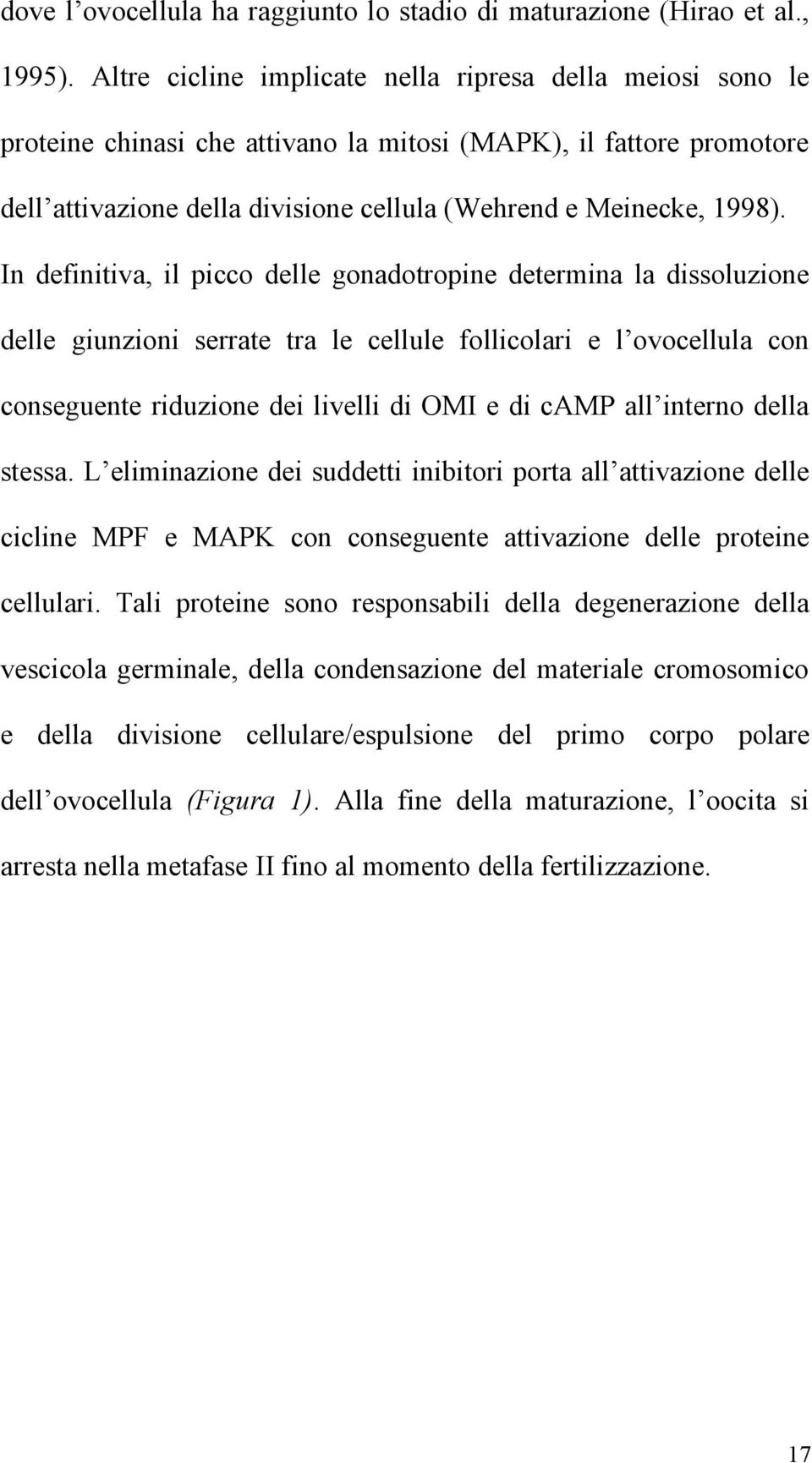 In definitiva, il picco delle gonadotropine determina la dissoluzione delle giunzioni serrate tra le cellule follicolari e l ovocellula con conseguente riduzione dei livelli di OMI e di camp all