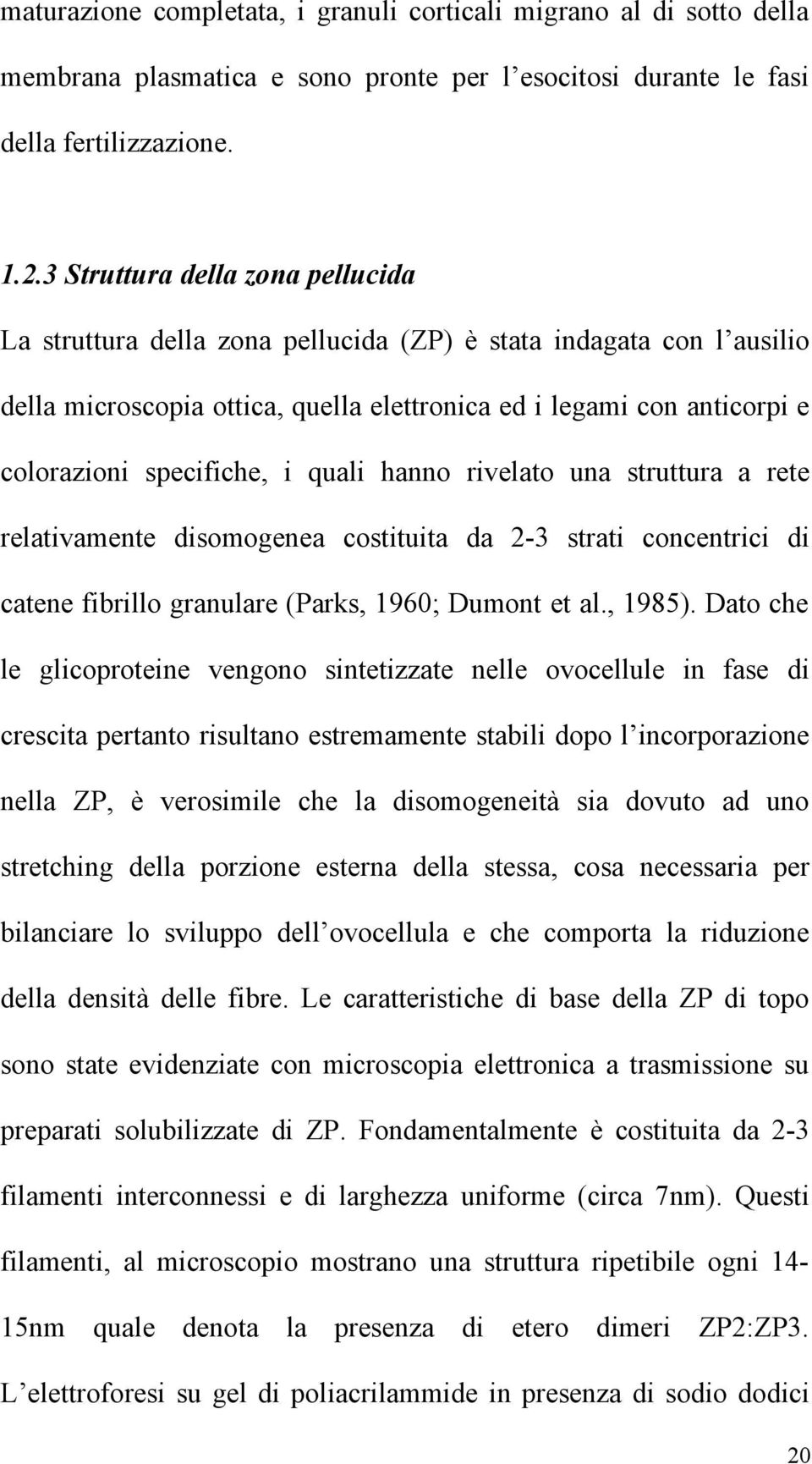 i quali hanno rivelato una struttura a rete relativamente disomogenea costituita da 2-3 strati concentrici di catene fibrillo granulare (Parks, 1960; Dumont et al., 1985).