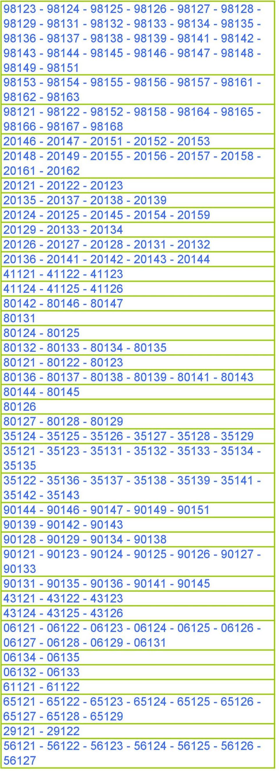 20121-20122 - 20123 20135-20137 - 20138-20139 20124-20125 - 20145-20154 - 20159 20129-20133 - 20134 20126-20127 - 20128-20131 - 20132 20136-20141 - 20142-20143 - 20144 41121-41122 - 41123 41124-41125