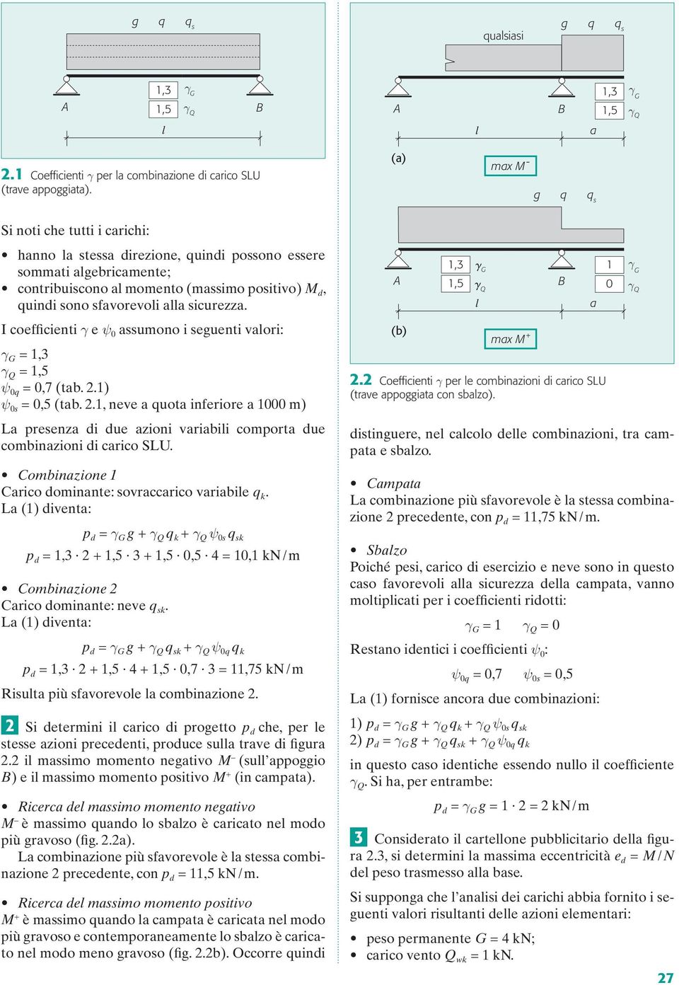 I cofficinti γ ψ 0 assumono i sgunti vaori: γ G = 1,3 γ Q = 1,5 ψ 0q = 0,7 (tab..1) ψ 0s = 0,5 (tab.