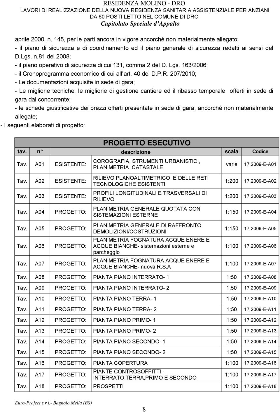 Lgs. 163/2006; - il Cronoprogramma economico di cui all art. 40 del D.P.R.