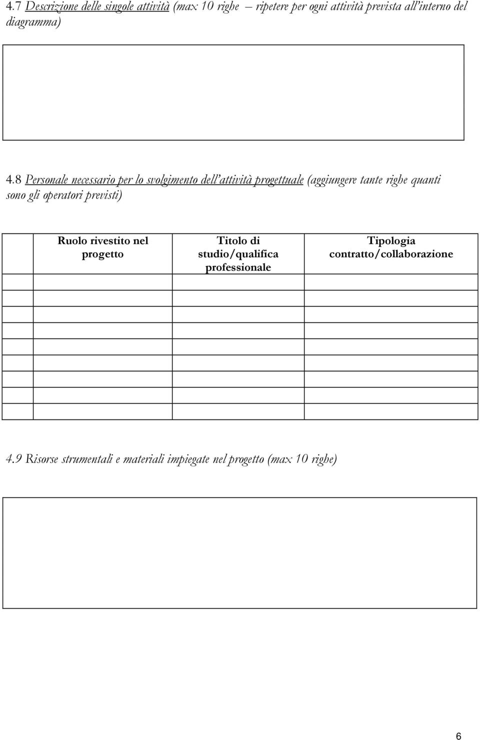 8 Personale necessario per lo svolgimento dell attività progettuale (aggiungere tante righe quanti sono