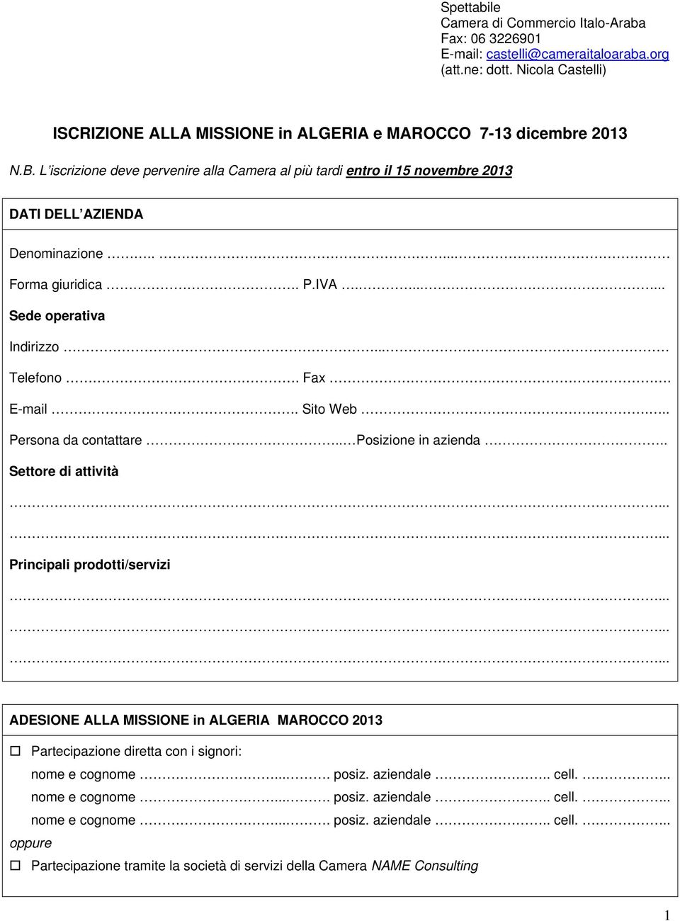 Sito Web... Persona da contattare.. Posizione in azienda.