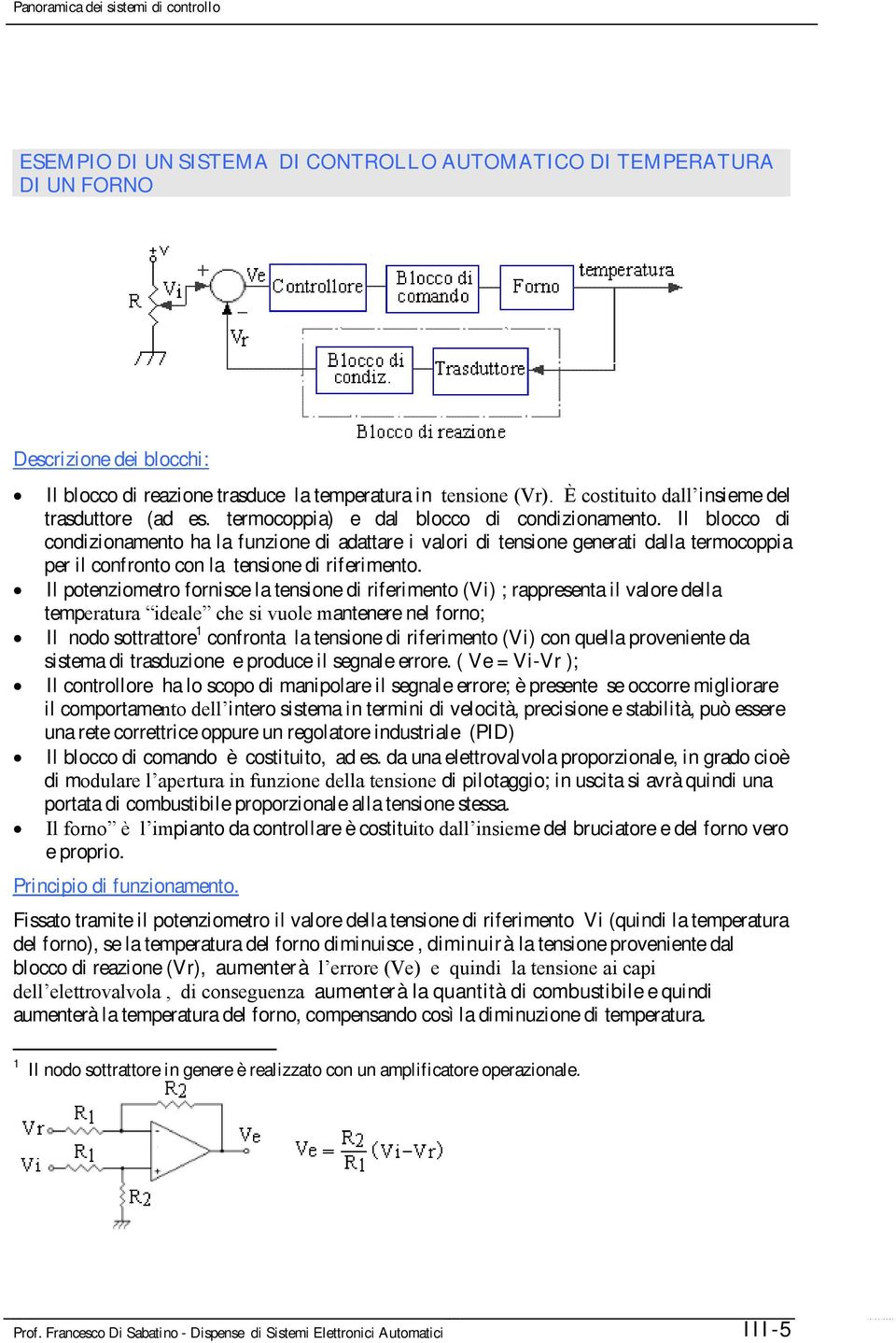 Il blocco di condizionamento ha la funzione di adattare i valori di tensione generati dalla termocoppia per il confronto con la tensione di riferimento.