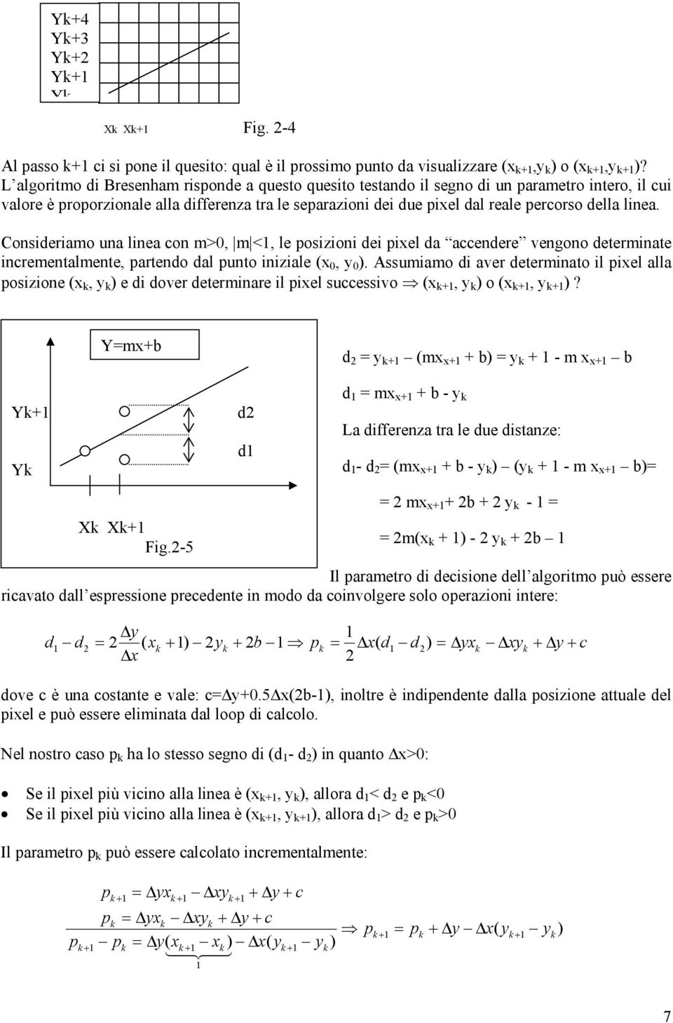 Consieriamo una linea con m>, m <, le posiioni ei piel a accenere vengono eterminate incrementalmente, parteno al punto iniiale (, ).