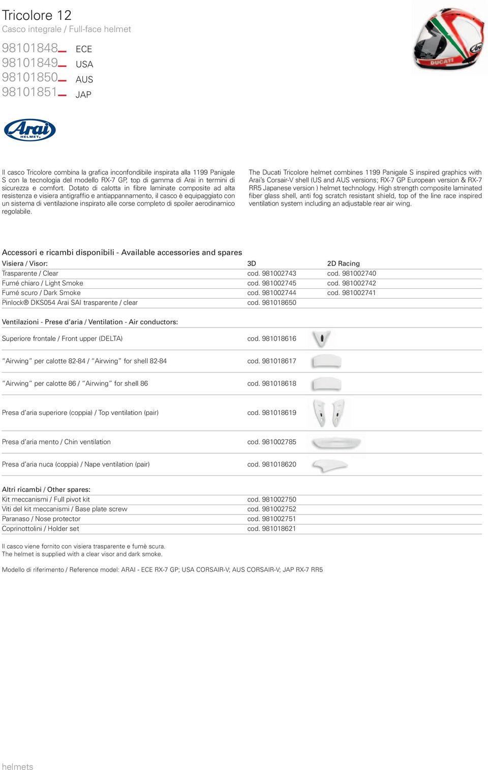 Dotato di calotta in fibre laminate composite ad alta resistenza e visiera antigraffio e antiappannamento, il casco è equipaggiato con un sistema di ventilazione inspirato alle corse completo di