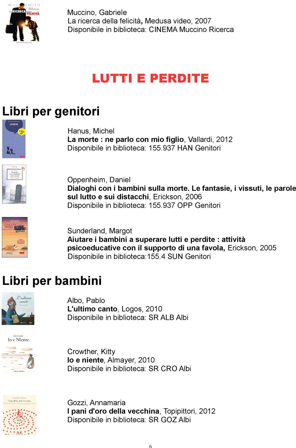 Le fantasie, i vissuti, le parole sul lutto e sui distacchi, Erickson, 2006 Disponibile in biblioteca: 155.