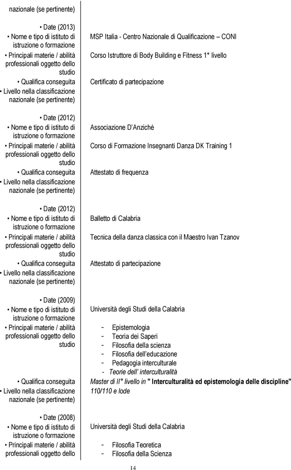 partecipazione Università degli Studi della Calabria - Epistemologia - Teoria dei Saperi - Filosofia della scienza - Filosofia dell educazione - Pedagogia interculturale - Teorie dell