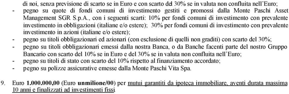 finanziamento accordato; 9. Euro 1.000.