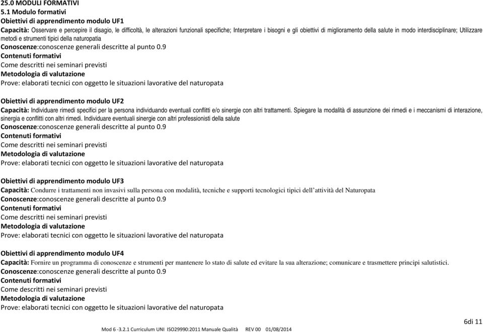 miglioramento della salute in modo interdisciplinare; Utilizzare metodi e strumenti tipici della naturopatia Conoscenze:conoscenze generali descritte al punto 0.