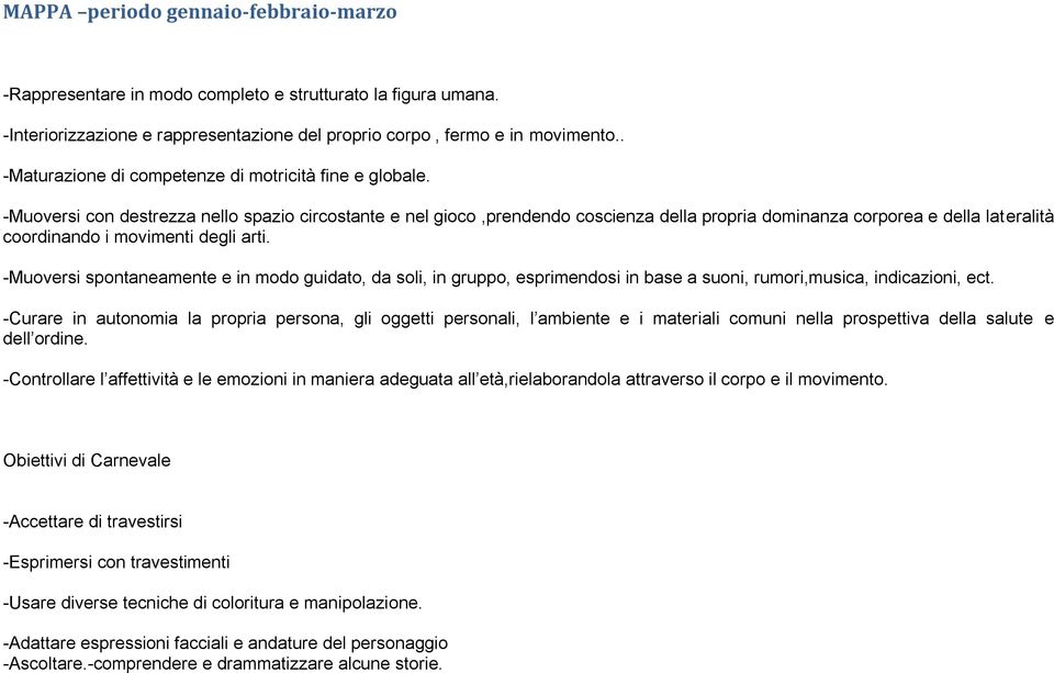 -Muoversi con destrezza nello spazio circostante e nel gioco,prendendo coscienza della propria dominanza corporea e della lateralità coordinando i movimenti degli arti.