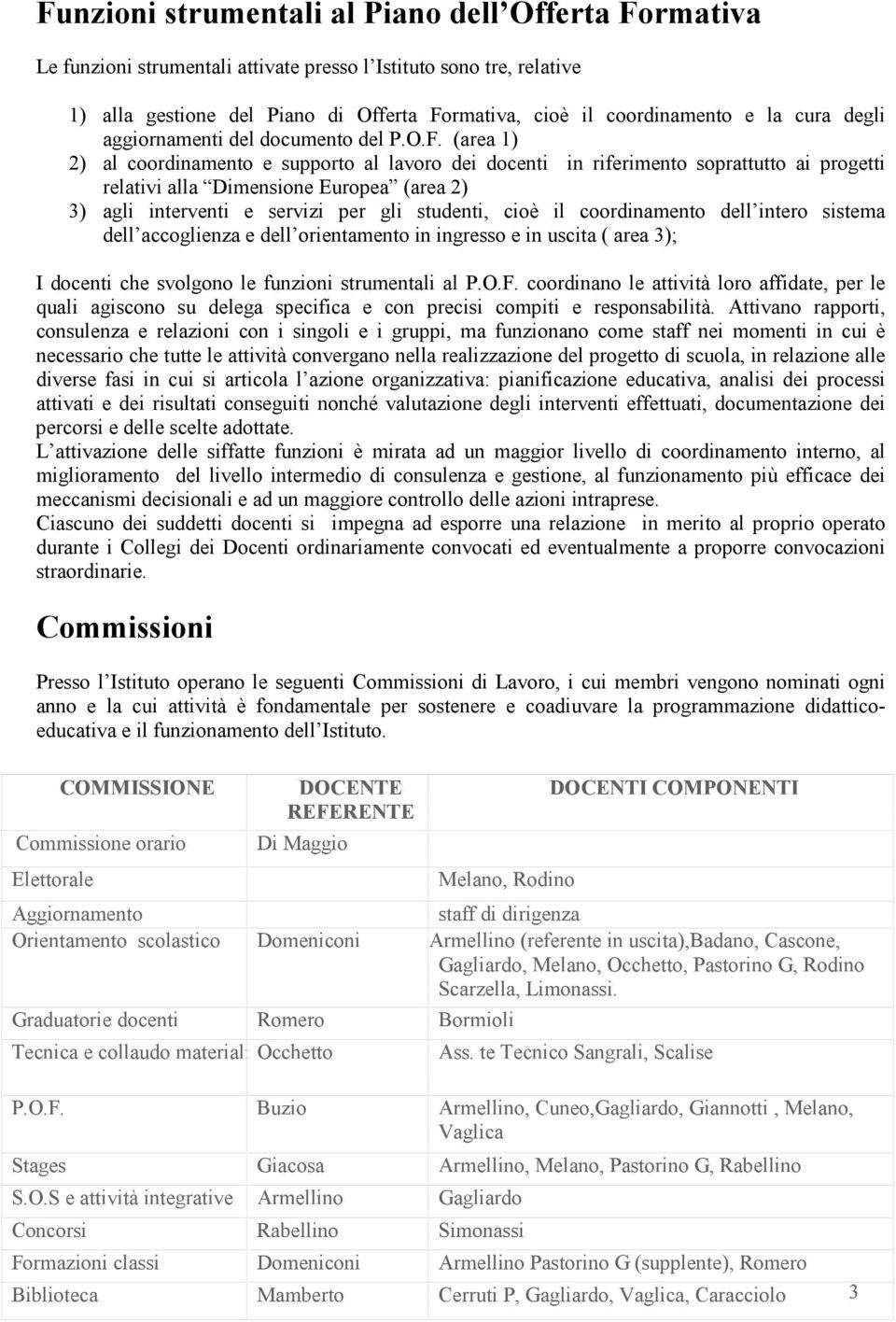 (area 1) 2) al coordinamento e supporto al lavoro dei docenti in riferimento soprattutto ai progetti relativi alla Dimensione Europea (area 2) 3) agli interventi e servizi per gli studenti, cioè il