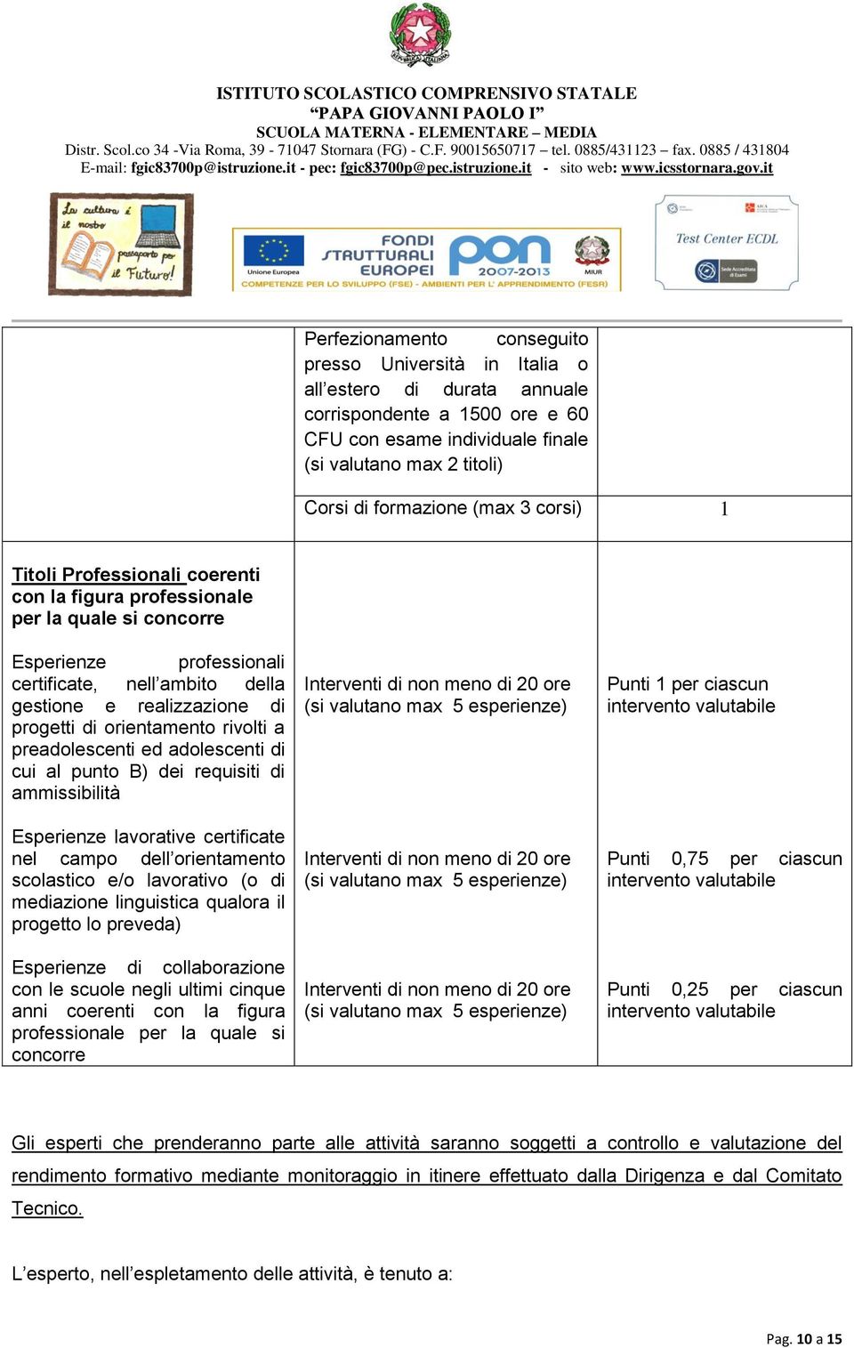 orientamento rivolti a preadolescenti ed adolescenti di cui al punto B) dei requisiti di ammissibilità Esperienze lavorative certificate nel campo dell orientamento scolastico e/o lavorativo (o di