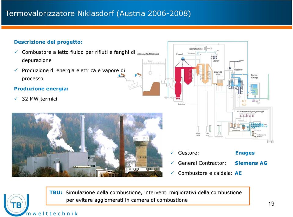 Gestore: Enages General Contractor: Siemens AG Combustore e caldaia: AE TBU: Simulazione della