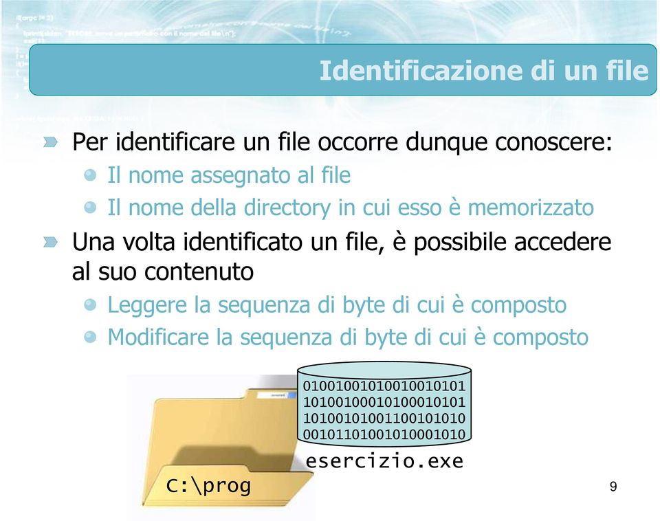 contenuto Leggere la sequenza di byte di cui è composto Modificare la sequenza di byte di cui è composto