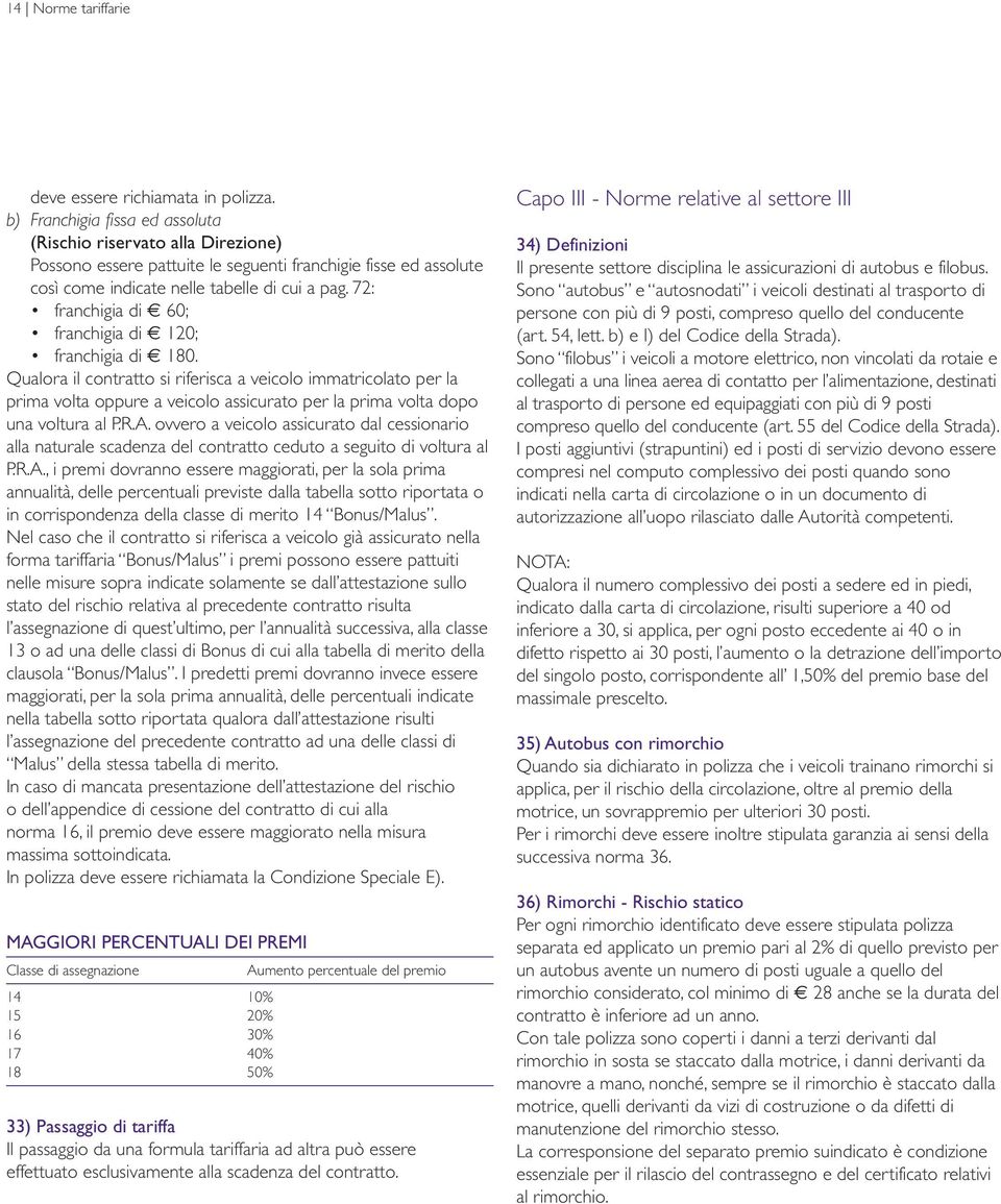 72: franchigia di 60; franchigia di 120; franchigia di 180.