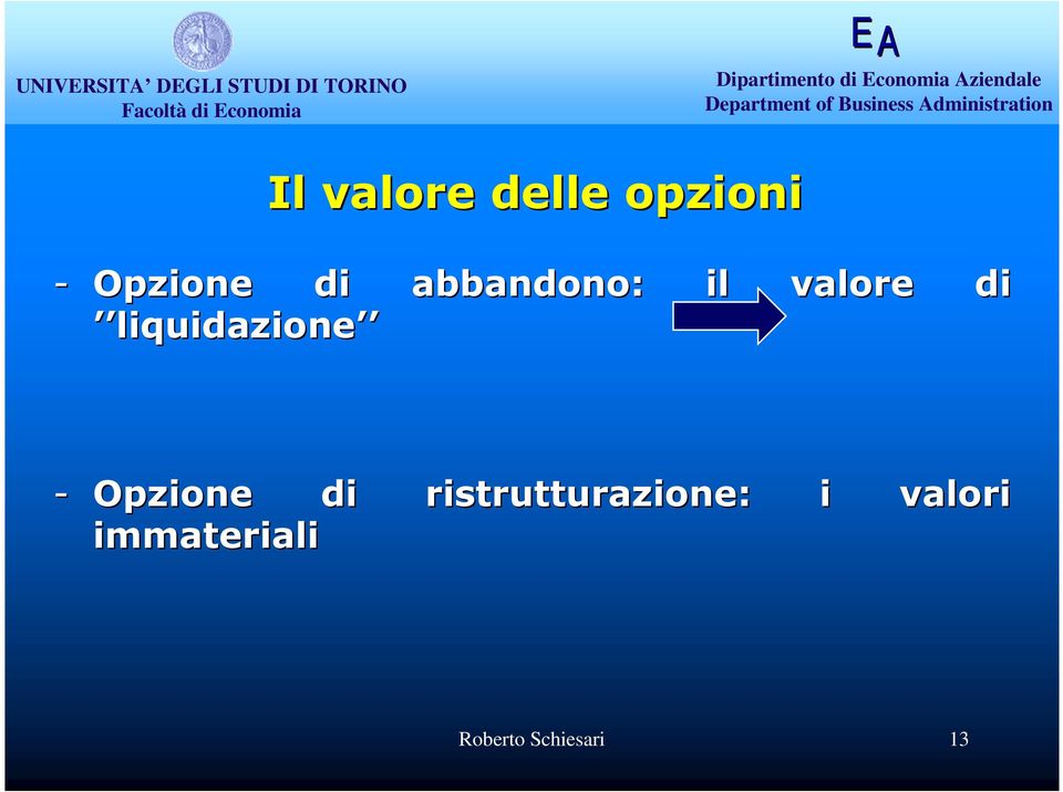 liquidazione - Opzione di