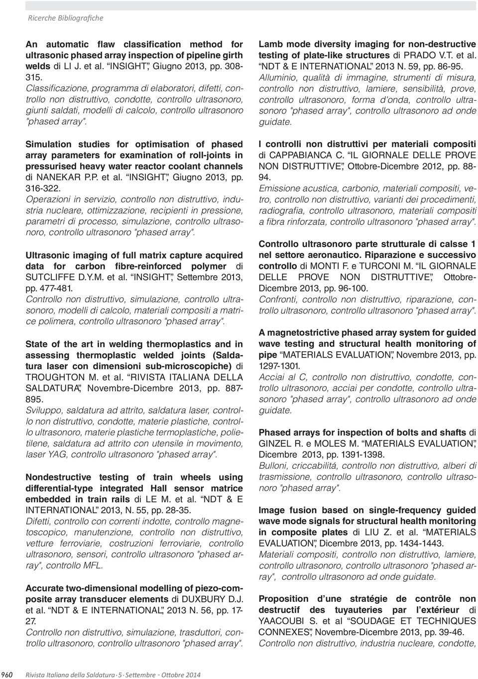 for optimisation of phased array parameters for examination of roll-joints in pressurised heavy water reactor coolant channels di NANEKAR P.P. et al. INSIGHT, Giugno 2013, pp. 316-322.