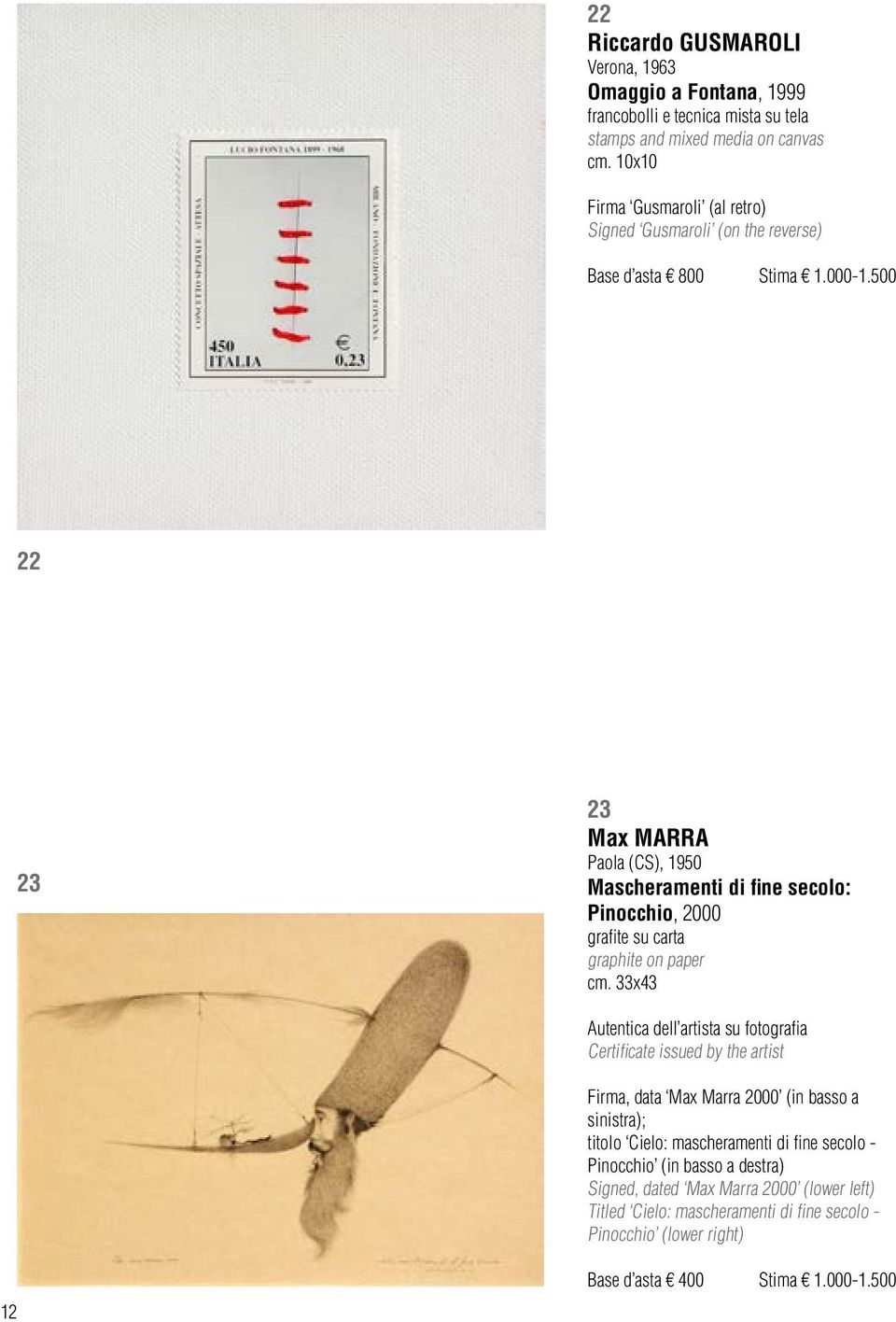 500 22 23 23 Max MARRA Paola (CS), 1950 Mascheramenti di fine secolo: Pinocchio, 2000 grafite su carta graphite on paper cm.