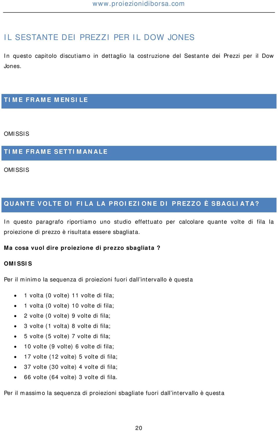 In questo paragrafo riportiamo uno studio effettuato per calcolare quante volte di fila la proiezione di prezzo è risultata essere sbagliata. Ma cosa vuol dire proiezione di prezzo sbagliata?